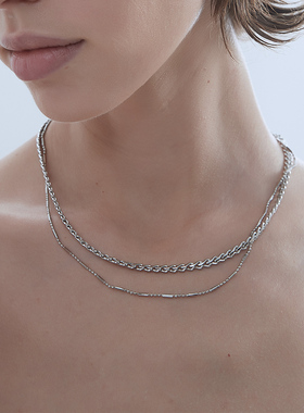 KITSH双层链条项链男女简约高级潮酷时尚锁骨链叠戴锁骨链毛衣链