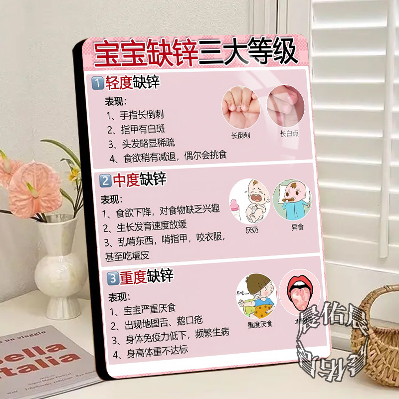 小儿缺锌分级科普相框摆台缺锌表现科普母婴店育儿宣传装饰摆件