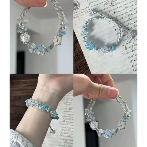 ｛天空之镜｝海蓝宝白水晶纯手工编绳手链小清新女友礼物潮流网红