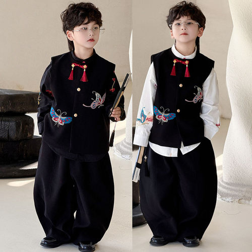 男童唐装汉服刺绣马甲走秀礼服帅