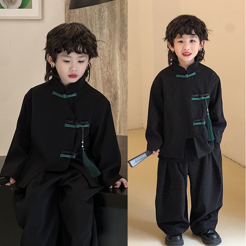 春秋汉服演出服男童唐装套装帅气