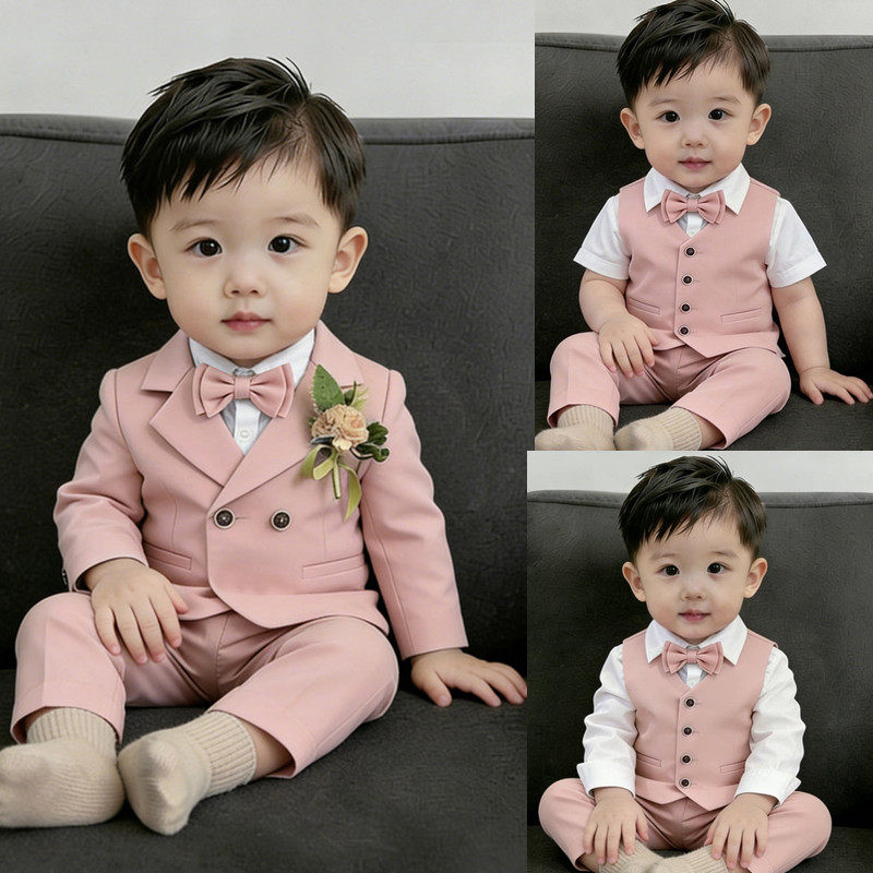 男童小西装套装粉色生日花童礼服图片