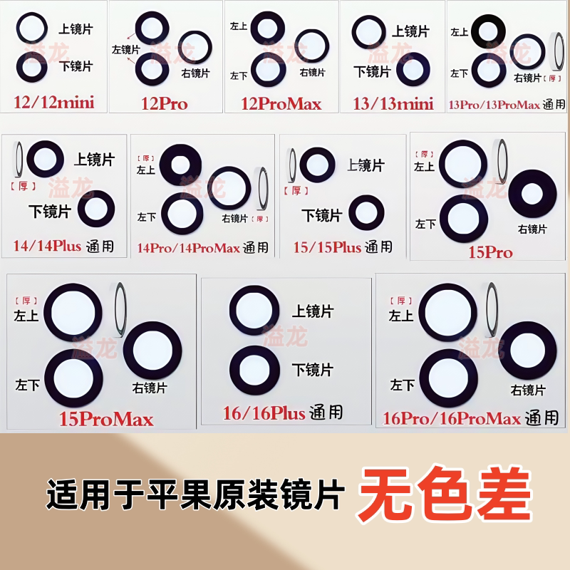 适用于12 13 14 15 16 16plus 16promax原装后置摄像头玻璃镜片17