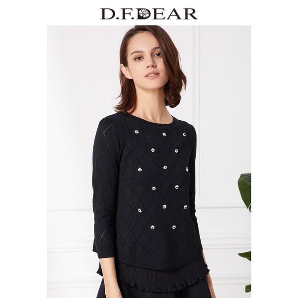 D．F．DEAR 德菲蒂奥 18年春季新款 女式长袖针织衫 天猫优惠券折后￥129包邮（￥229-100）