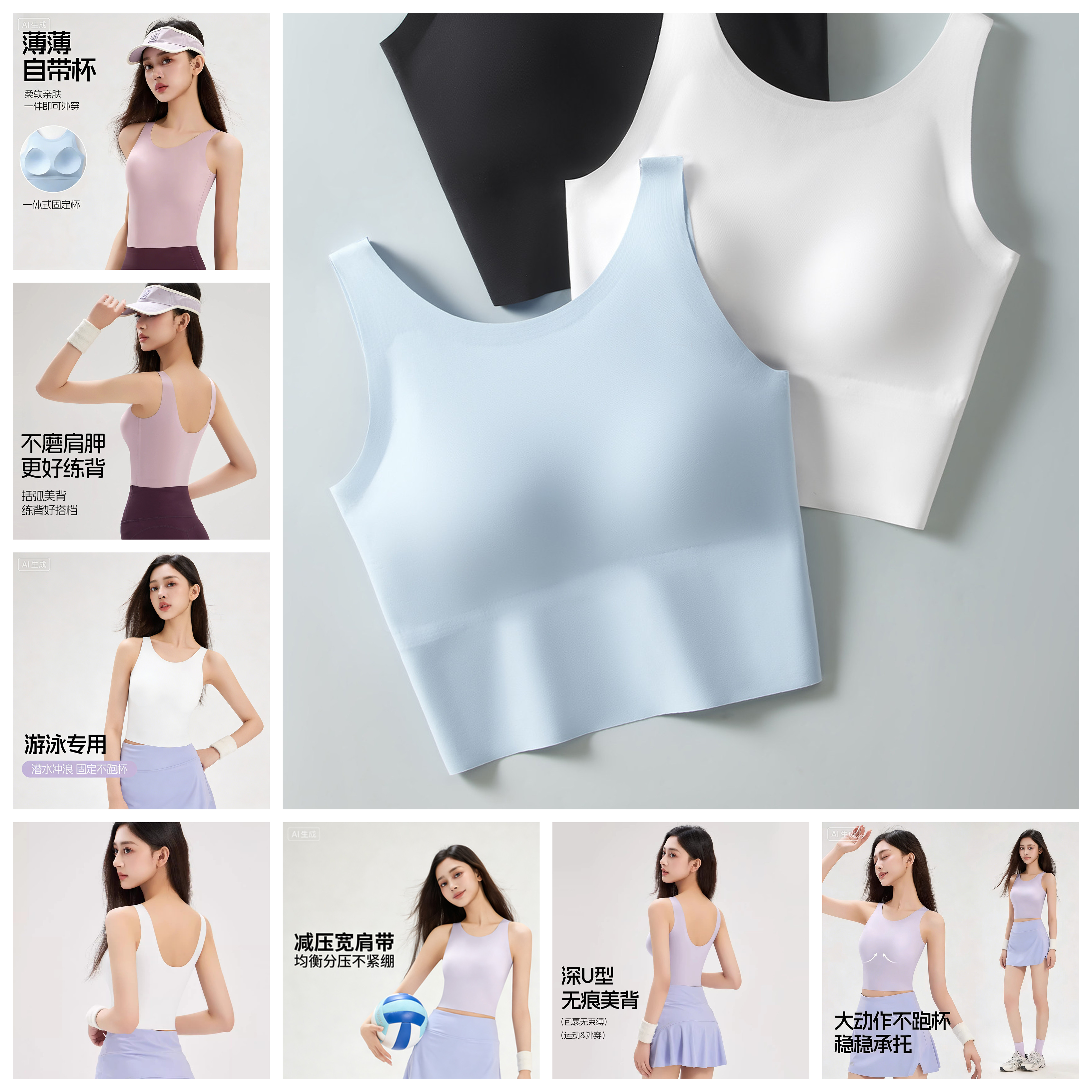 大码游泳衣运动文胸 潜水服百搭内衣 女士单独速干游泳背心中长款