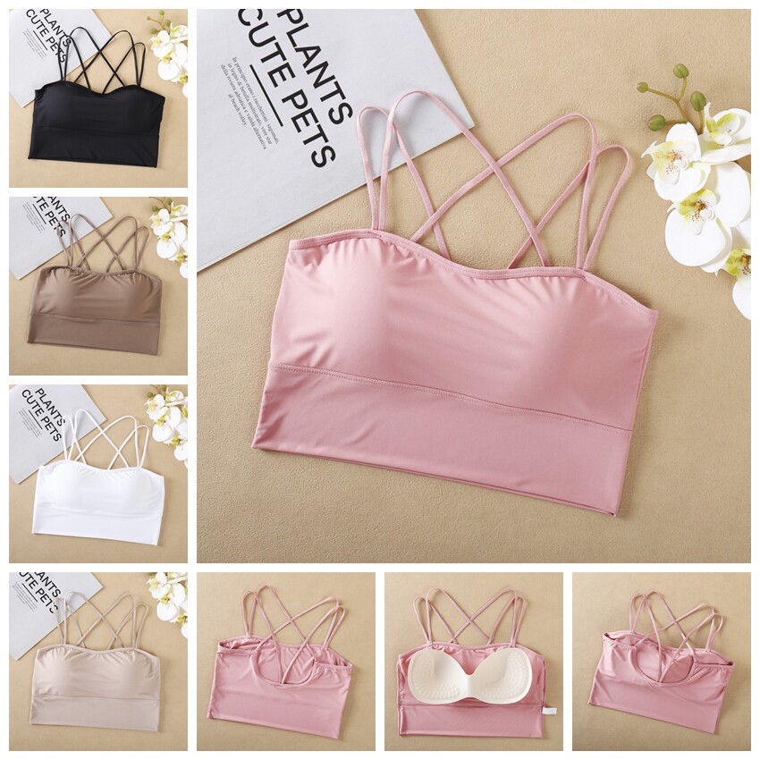 单独比基尼上衣女分体式泳衣无钢托聚拢纯色双吊带游泳衣背心单件