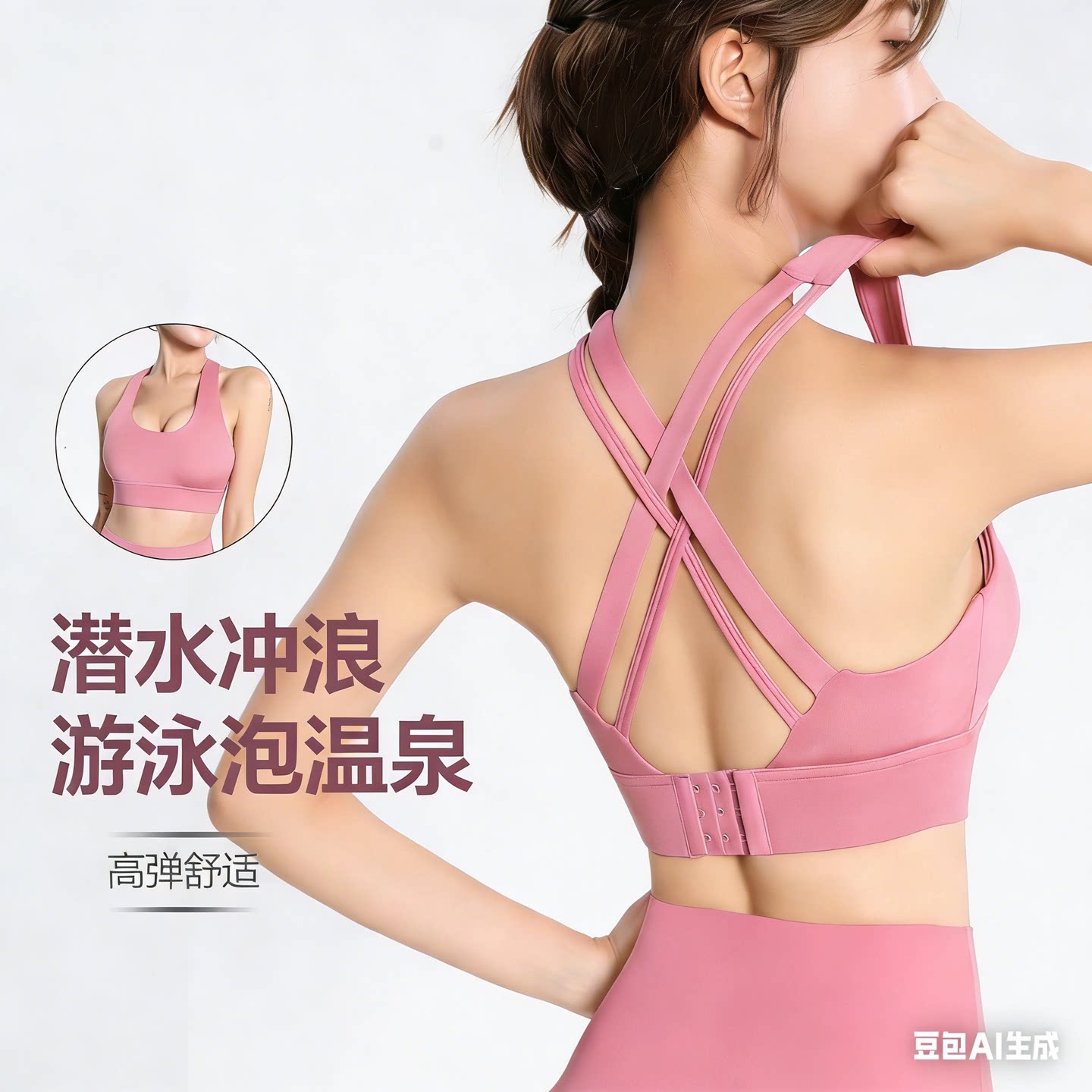 2025年新款分体泳衣女小胸比基尼上衣固定胸垫泡温泉背心游泳外穿