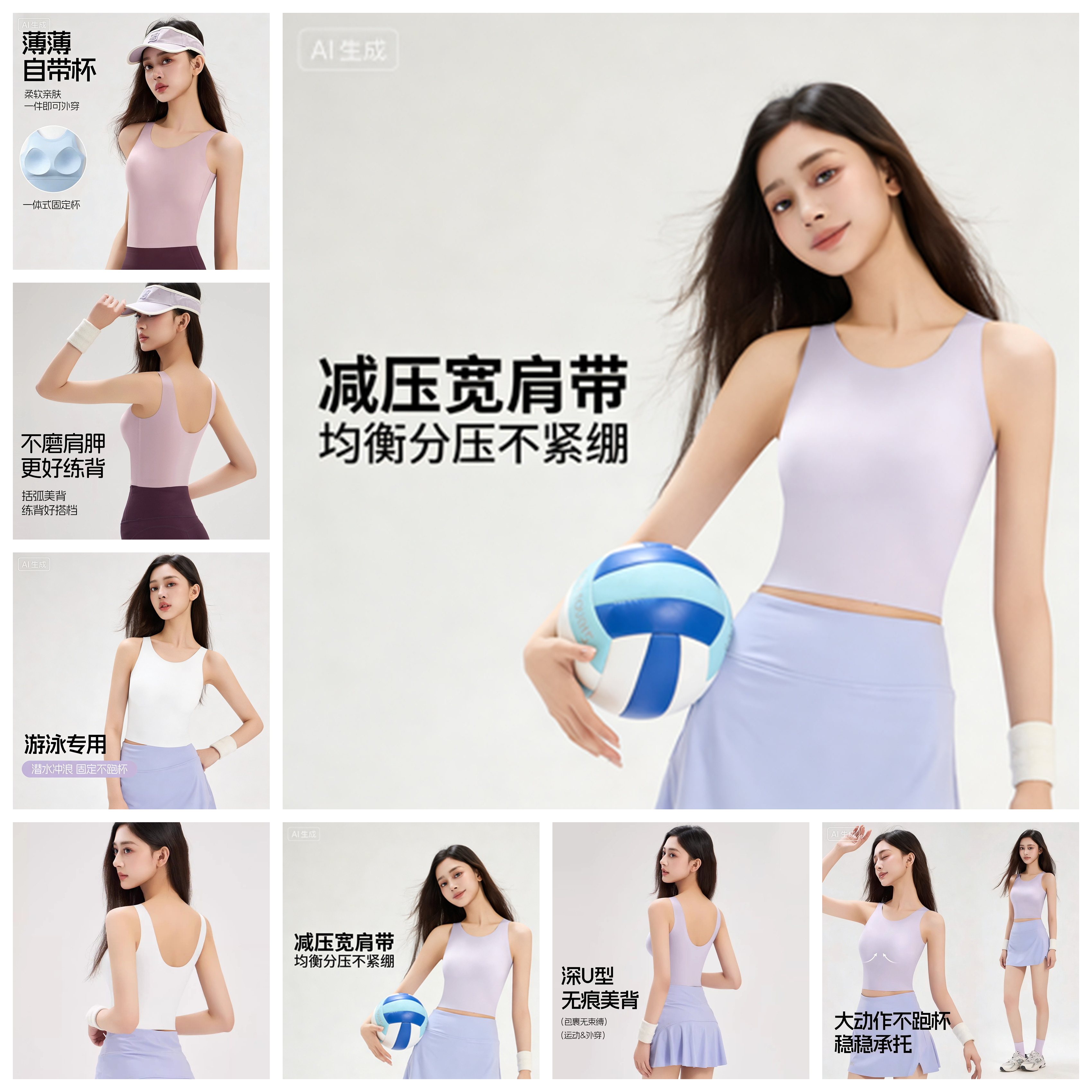 泳衣女游泳上衣单件速干潜水比基尼泡温泉分体运动背心带胸垫文胸