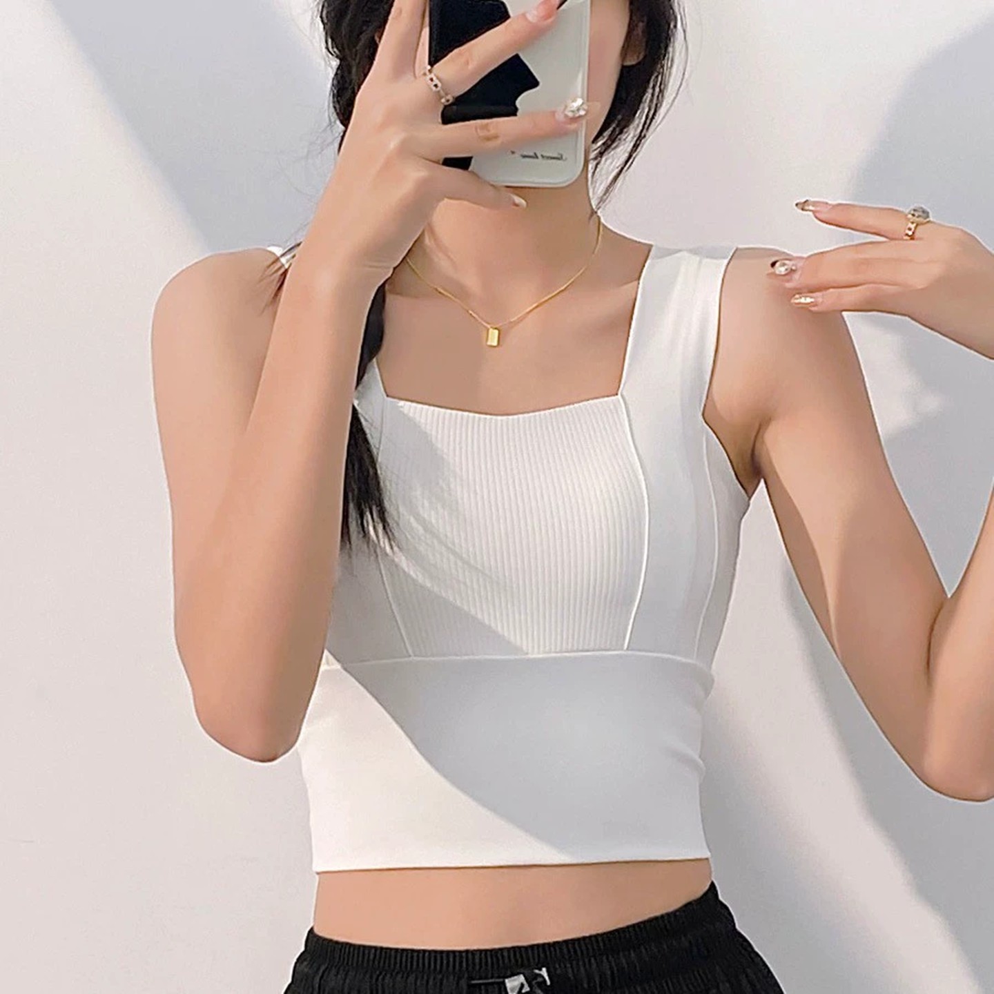 中长款速干高弹泡温泉内衣女士游泳运动背心健身带胸垫无钢圈文胸