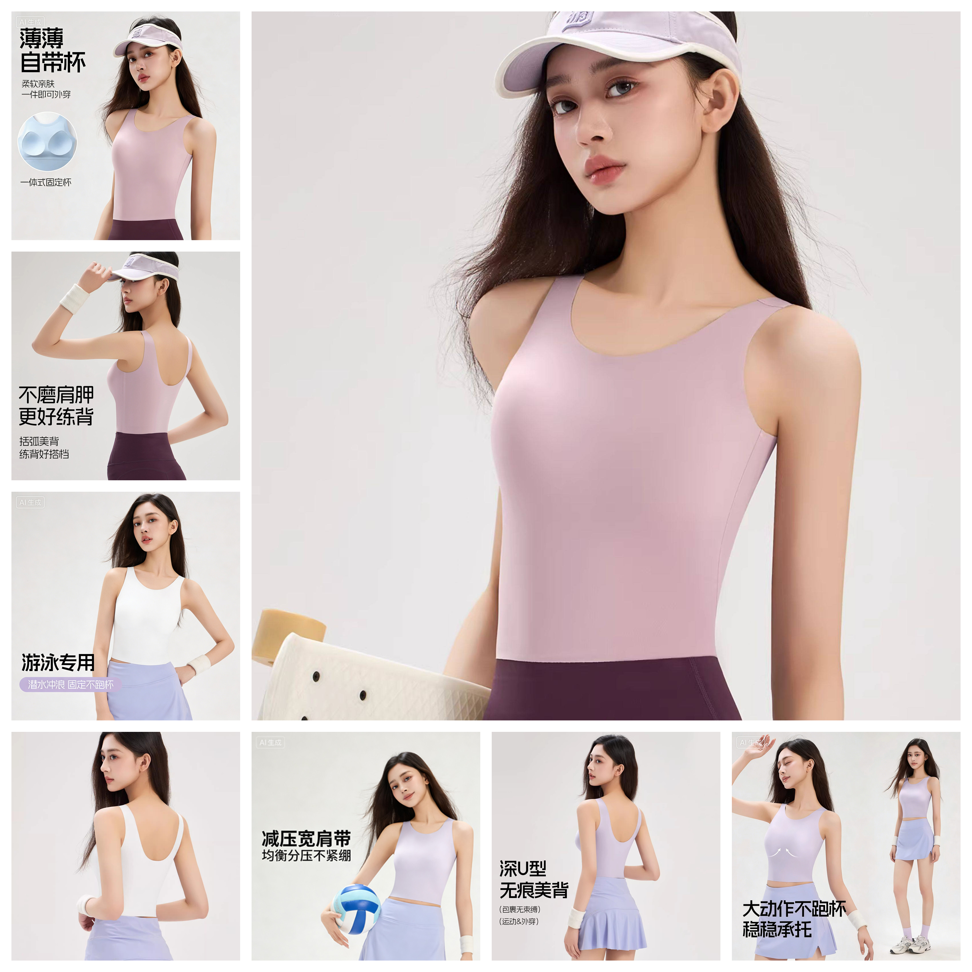 泳衣单独女士分体游泳速干裸感显瘦带胸垫一体式背心单件运动上衣