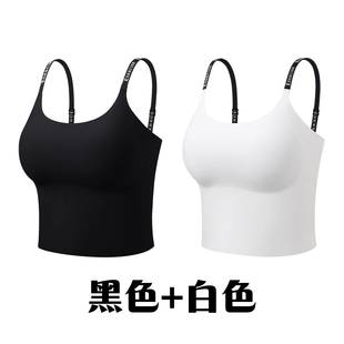 长款黑白色紧身运动小吊带游泳背心女士外穿内搭潜水打底文胸内衣