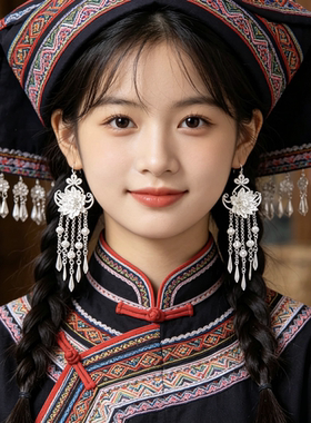 广西壮族三月三纯手工流苏耳环女气质云南苗族百搭长款彝族耳环女