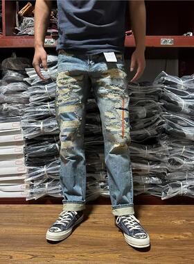 大魔王FDMTD十字牛王破坏刀割做旧水洗补丁BORO糜烂赤耳牛仔裤