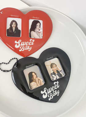 多功能爱心钥匙扣相片夹挂件复古y2k可爱id照片小卡挂链项链挂饰