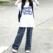 女初中生套装 子藏青色阔腿裤 宽松酷帅青少年女孩裤 运动服2026新款