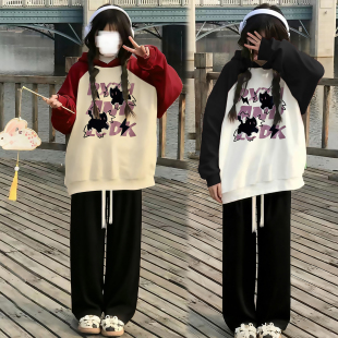 上衣女小个子运动休闲裤 秋季 帽插肩长袖 卫衣女初中生女秋套装 女款