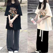 宽松t恤阔腿裤 姐妹套装 两件套ins2025新款 夏季 休闲运动韩版 闺蜜装