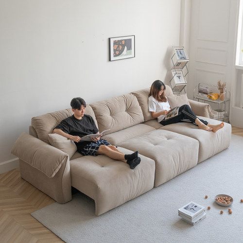 电动云朵沙发猫抓布奶油风现代客厅高靠背大坐深功能可伸缩沙发