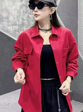 6599秋冬新款大码宽松长袖衬衫广场曳步现代舞短外套帅气撒银衬衣