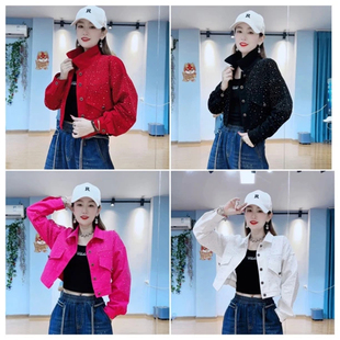 580秋冬新款 重工艺烫钻宽松水洗棉短外套广场曳步舞夹克上衣外衣