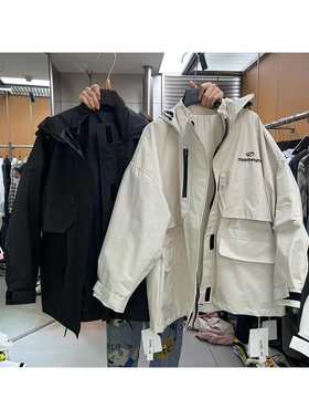 欧货more风衣女2024新款女装春季宽松冲锋衣字母连帽收腰抽绳外套