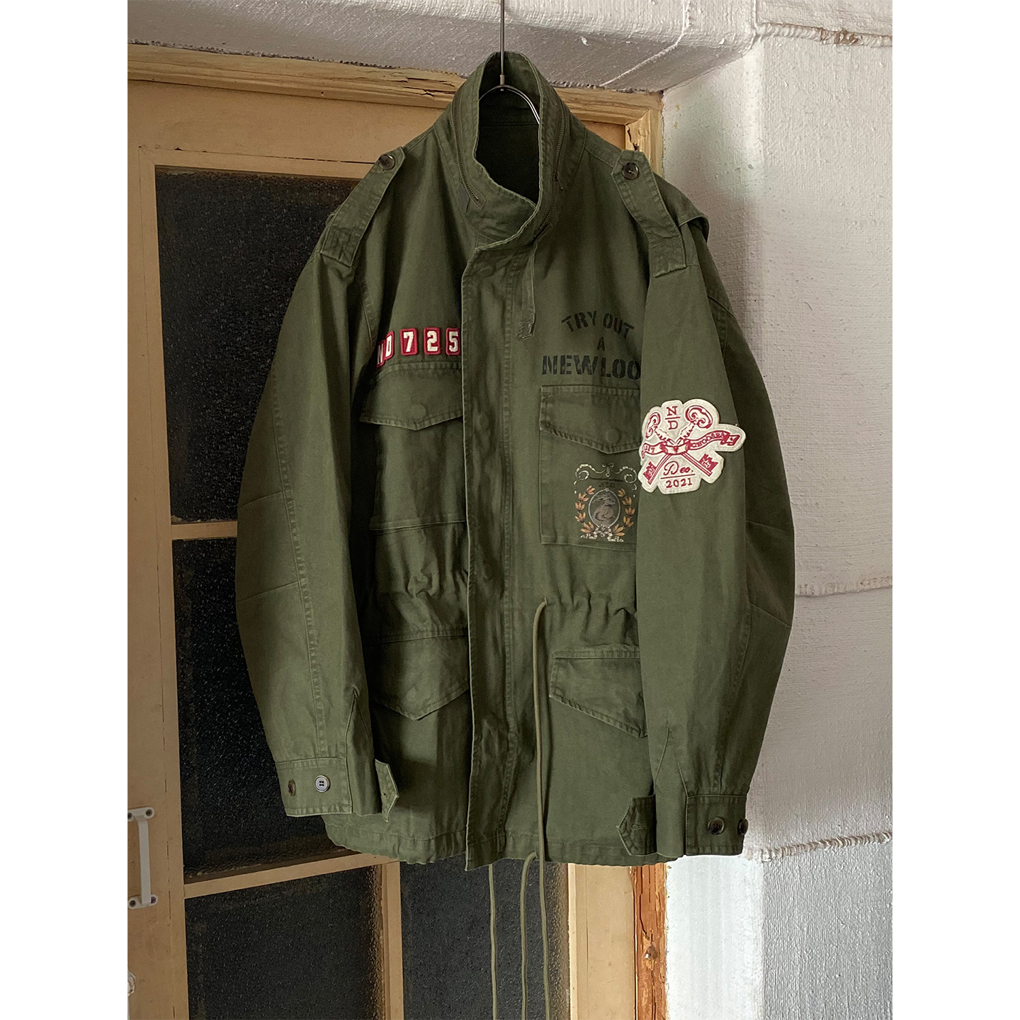 more有熊外套女2025秋季宽松收腰显瘦休闲字母绿色工装时尚上衣