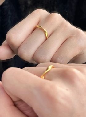 金店同款沙金戒指莫比乌斯环波浪纹戒指女款仿真黄金女友结婚礼物