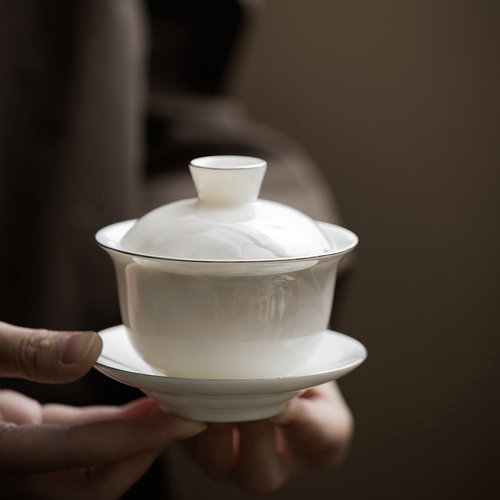 羊脂玉瓷盖碗茶具套装家用泡茶碗高档功夫茶碗不烫手