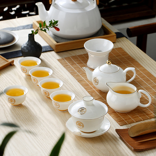 家用客厅会客茶杯白瓷高档茶壶德化盖碗 羊脂玉潮州功夫茶具套装