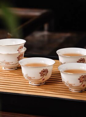 羊脂玉陶瓷中式6个装小茶杯