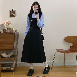 学院风长袖连衣裙子女初秋季2025新款教资面试韩系穿搭套装假两件