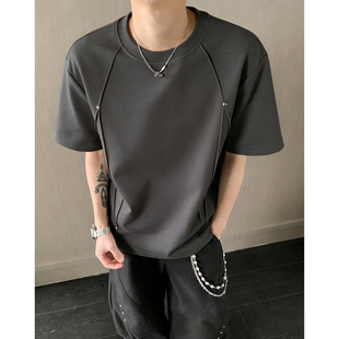 半袖 麂皮绒新款 深灰色夏季 P16 T恤男潮 DT2605 铆钉短袖 男士