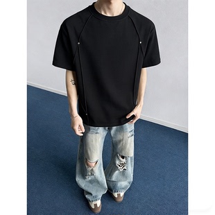 DT2605 夏季 P16 T恤男 上衣男麂皮绒铆钉潮流短袖 美式 休闲半袖