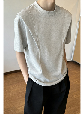 解构男士休闲拼接情侣短袖T恤 白花灰 DT2603/P20