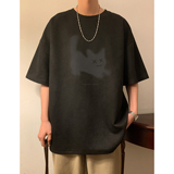 麂皮绒小猫烧花情侣T恤深灰色T386/特批25控38，男装T恤，电商C413