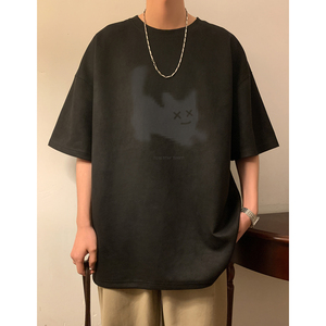 麂皮绒小猫烧花情侣T恤 深灰色 T386/特批25 控38图片