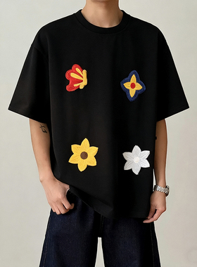 夏季情侣款休闲绣标短袖男T恤 黑色 DT2602/P20