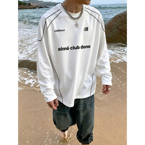 秋季打底衫男户外速干衣长袖印花T恤 白色 CT26999/P35