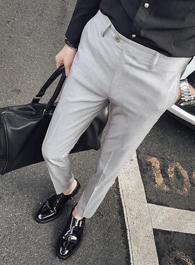 夏季九分英伦时尚修身小脚西裤男