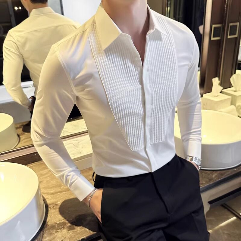 LL男装衬衫男长袖商务修身高级感春秋季结婚西服新郎礼服白色衬衣
