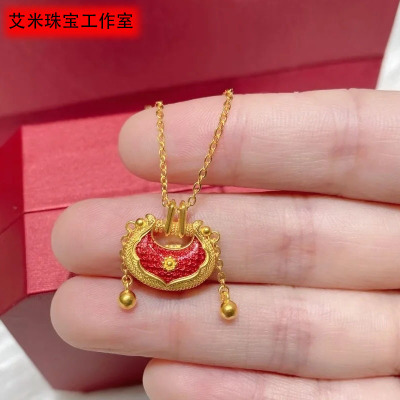 周大福黄金百合如意锁套链女