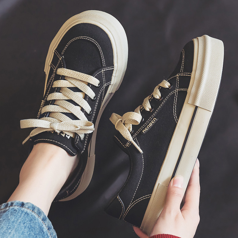 人本厚底帆布鞋女2025新款透气休闲鞋百搭夏季女鞋松糕底学生板鞋