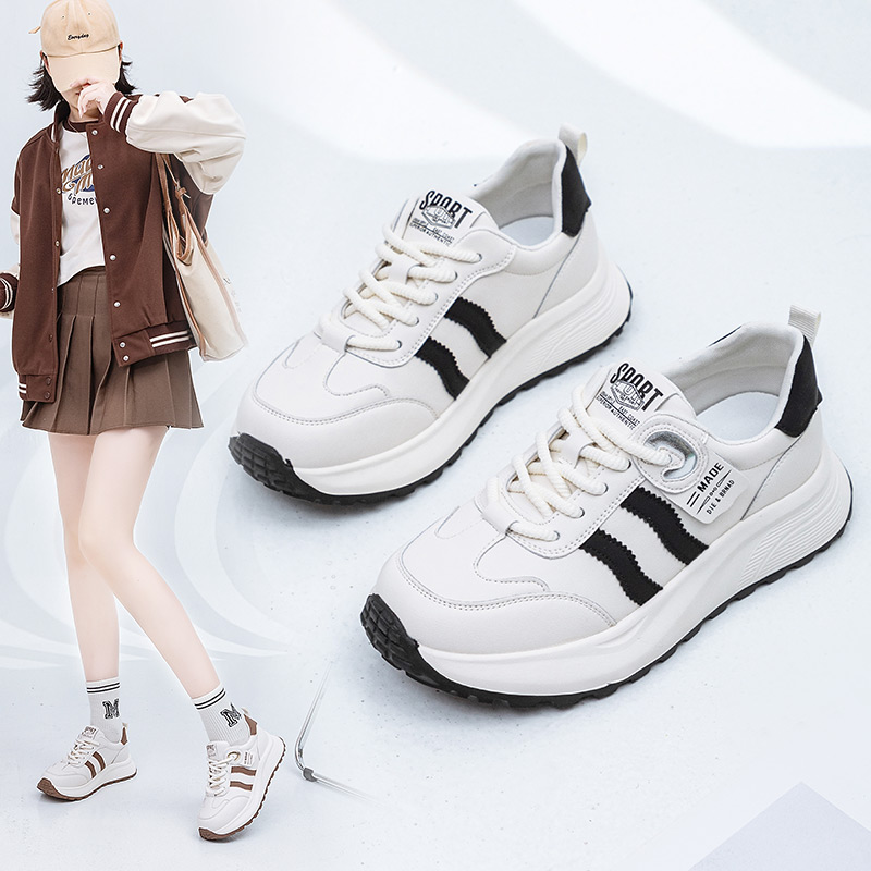 休闲平底圆头真皮小白鞋大码