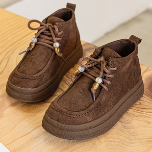 43复古厚底马丁靴2025秋冬新款 百搭休闲加绒短靴 棉鞋 加宽大码