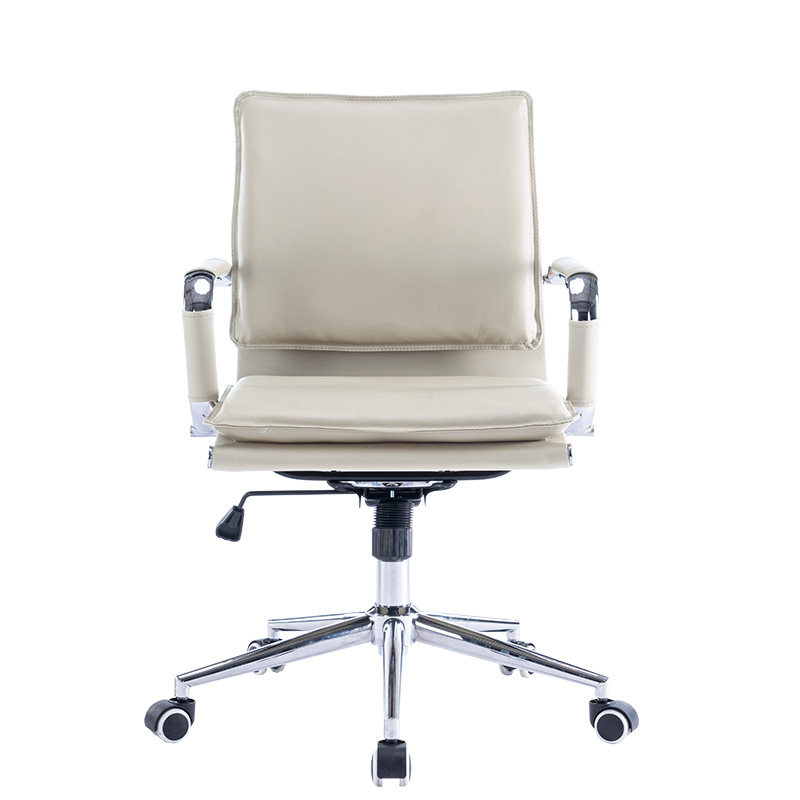 弓形电脑皮座钢制高背扶手滚轮书房家用白色班前办公会客椅子转椅
