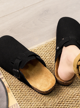 勃肯包头半拖鞋男款冬季外穿一脚蹬运动4546大码47办公室沙滩凉鞋