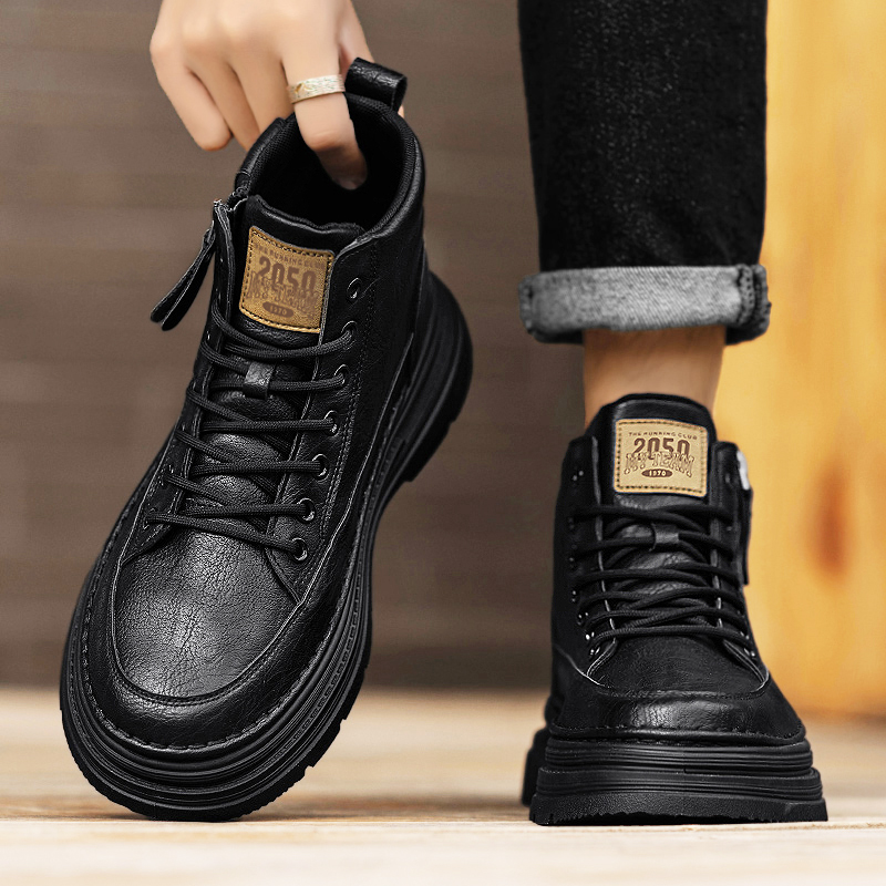 冬季男鞋商务正装英伦风运动休闲黑色真皮增高大头工作皮鞋马丁靴