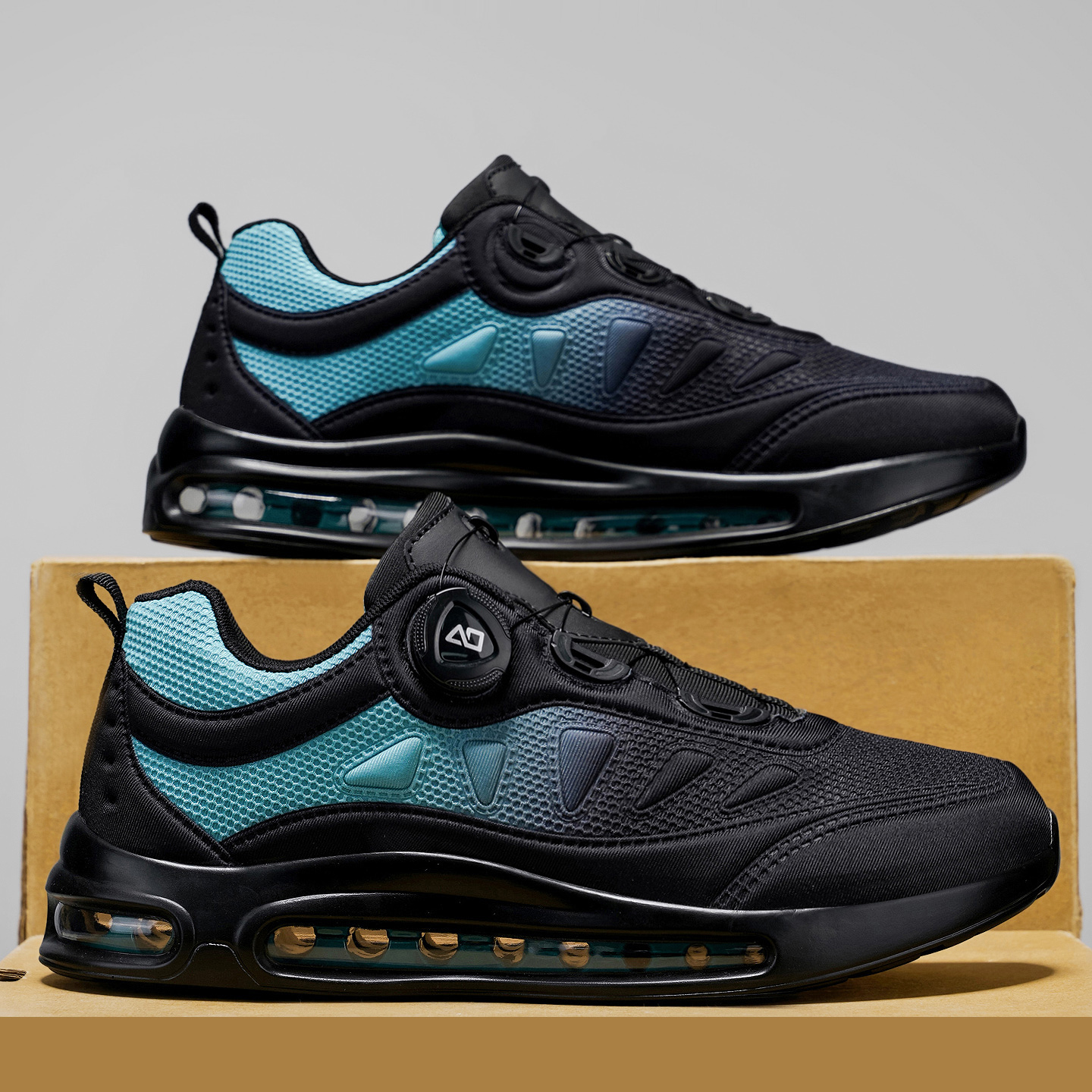 全掌气垫男鞋冬季轻便舒适软底不累脚运动跑步休闲黑色青少年跑鞋