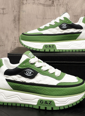 阿甘男鞋春季休闲防滑软底增高青少年学生跑步运动潮流绿色老爹鞋