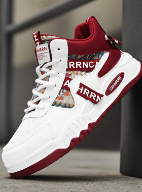 帆布高帮男鞋冬季学生青少年大码45板鞋休闲运动厚底增高小白潮鞋